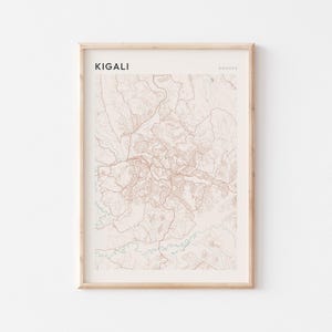 Affiche de carte de Kigali, impression de Kigali, affiche de Kigali, art mural Kigali, Rwanda Afrique, cadeau de voyage, art minimaliste