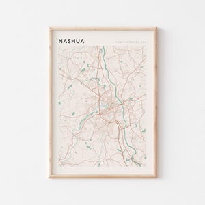 Affiche de carte de Nashua, impression de Nashua, affiche de Nashua, art mural Nashua, New Hampshire, cadeau de voyage, déco minimaliste