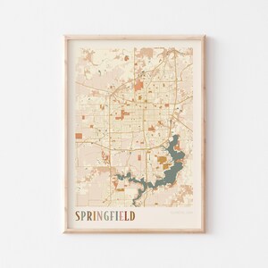Póster con mapa de Springfield, impresión de Springfield, póster de Springfield, arte mural de Springfield, Illinois, regalo de viaje, impresión boho