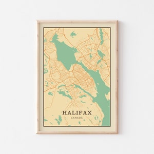 Affiche de carte vintage d'Halifax, art mural Halifax, plan de la ville d'Halifax, affiche d'Halifax, impression Halifax, voyage à Halifax, Halifax Canada, Nouvelle-Écosse