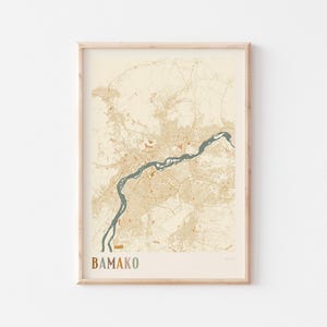 Affiche de carte de Bamako, impression de Bamako, affiche de Bamako, art mural Bamako, Mali Afrique, cadeau de voyage, déco bohème