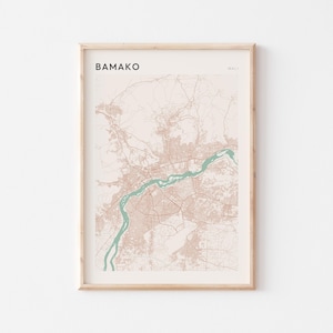 Affiche de carte de Bamako, impression de Bamako, affiche de Bamako, art mural Bamako, Mali Afrique, cadeau de voyage, art minimaliste
