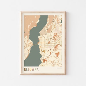 Póster con mapa de Kelowna, arte mural de Kelowna, mapa de la ciudad de Kelowna, póster de Kelowna, impresión de Kelowna, Kelowna, Canadá, arte mural bohemio, Columbia Británica