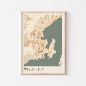 Affiche carte Wellington, art mural Wellington, carte Wellington, affiche Wellington, impression carte Wellington, Wellington Nouvelle-Zélande, art mural bohème