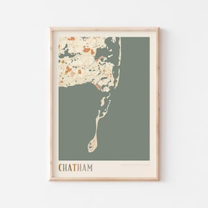 Affiche de carte Chatham, impression Chatham, affiche Chatham, art mural Chatham, Massachusetts, cadeau de voyage, impression bohème
