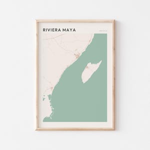 Póster de mapa de la Riviera Maya, impresión de la Riviera Maya, póster de la Riviera Maya, arte mural de la Riviera Maya, México, regalo de viaje, decoración de pared de estilo rústico