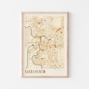 Póster de mapa de Sacramento, impresión de Sacramento, póster de Sacramento, arte mural de Sacramento, California, regalo de viaje, arte mural bohemio, póster de viaje