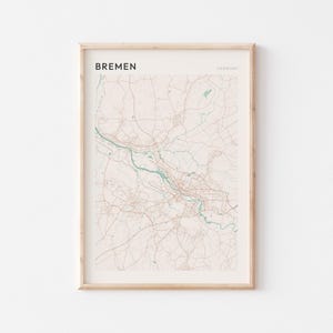Affiche de carte de Brême, impression de Brême, affiche de Brême, art mural de Brême, Allemagne, cadeau de voyage, art minimaliste