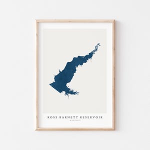 Ross Barnett, Stampa di Ross Barnett, Poster di Ross Barnett, Arte di Ross Barnett, Arte murale del lago, Stampa della mappa del lago, Regalo d'arte della casa sul lago, Mississippi