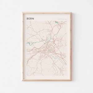 Affiche de carte de Berne, impression de Berne, affiche de Berne, art mural de Berne, Suisse, cadeau de voyage, impression minimaliste
