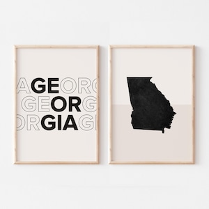 Lot de 2 impressions Géorgie, impression Géorgie, affiche carte Géorgie, carte Géorgie impression art mural Boho minimaliste, art mural Géorgie