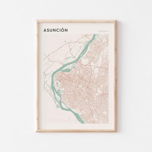 Affiche de carte d'Asuncion, impression d'Asuncion, affiche d'Asuncion, art mural Asuncion, Paraguay, cadeau de voyage, art minimaliste