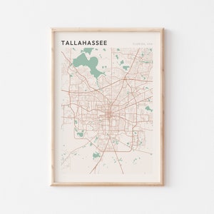 Tallahassee kaart poster, Tallahassee print, Tallahassee poster, Tallahassee muurkunst, Florida, reiscadeau, boerderij wanddecoratie