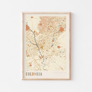 Póster de mapa de Columbia, impresión de Columbia, póster de Columbia, arte mural de Columbia, Carolina del Sur, regalo de viaje, arte mural bohemio