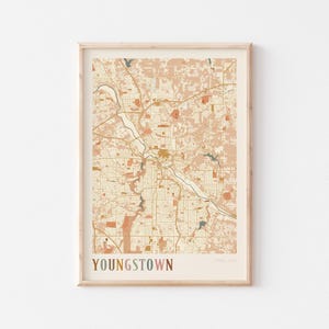 Pôster com mapa de Youngstown, impressão de Youngstown, pôster de Youngstown, arte de parede de Youngstown, Ohio, presente de viagem, decoração boho