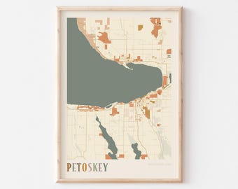 Pôster com mapa de Petoskey, Impressão de Petoskey, Cartaz de Petoskey, Arte de parede de Petoskey, Michigan, Presente de viagem, Impressão boho