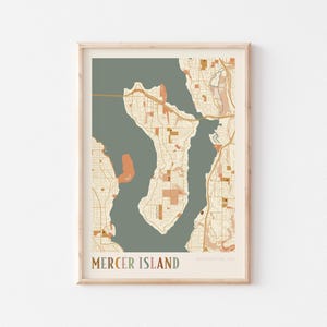 Póster con mapa de la isla Mercer, impresión de la isla Mercer, póster de la isla Mercer, arte mural de la isla Mercer, Washington, regalo de viaje, decoración bohemia