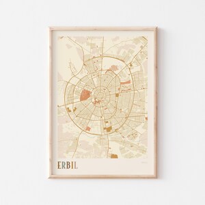 Póster de mapa de Erbil, impresión de Erbil, póster de Erbil, arte mural de Erbil, Irak, regalo de viaje, póster bohemio