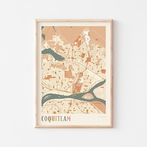 Póster con mapa de Coquitlam, arte mural de Coquitlam, mapa de la ciudad de Coquitlam, póster de Coquitlam, impresión de Coquitlam, Canadá, arte mural bohemio, Columbia Británica