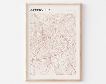Greenville Map Poster, Greenville Print, Greenville Poster, Greenville Wall Art, South Carolina, Travel Gift, Minimalist Poster