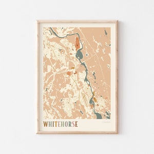 Póster de mapa de Whitehorse, arte de pared de Whitehorse, póster de Whitehorse, impresión de Whitehorse, impresión de mapa de Whitehorse, Whitehorse Yukon, arte de pared bohemio