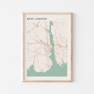 Poster carte de la nouvelle Londres, impression de la nouvelle Londres, affiche de la nouvelle Londres, art mural de la nouvelle Londres, Connecticut, cadeau de voyage, décoration murale de ferme, art de bureau