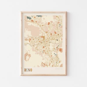 Affiche de carte Reno, impression Reno, affiche Reno, art mural Reno, Nevada, cadeau de voyage, décoration bohème