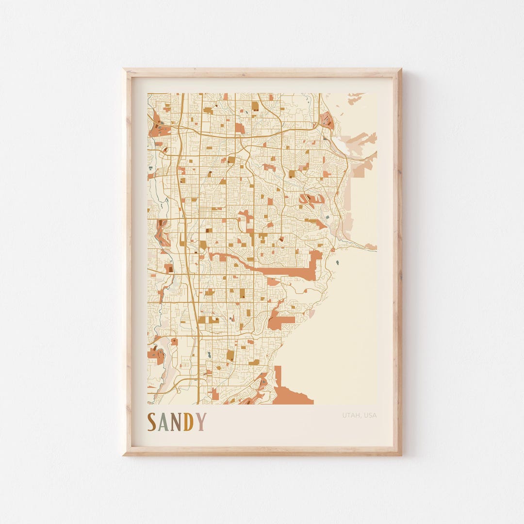 W Sandy Map Sandy Map Poster, Sandy Print, Sandy Poster, Sandy Wall Art, Utah ...