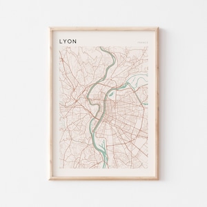 Lyon Karte Poster, Lyon Druck, Lyon Poster, Lyon Wandkunst, Frankreich, Reisegeschenk, Scandi Plakat
