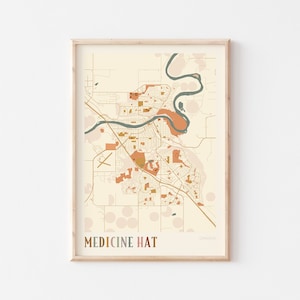 Póster de mapa de Medicine Hat, arte de pared de Medicine Hat, póster de Medicine Hat, impresión de mapa de Medicine Hat, Medicine Hat Alberta Canadá, arte de pared boho