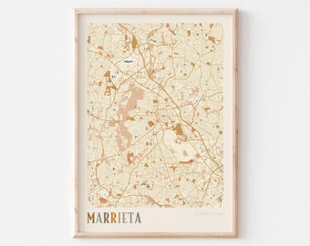 Plakat z mapą Marietty, wydruk z Marietty, plakat z Marietty, sztuka ścienna z Marietty, Georgia, prezent podróżniczy, wydruk boho, prezent dla dziewczyny