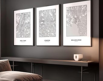 Set mit 3 benutzerdefinierten Kartendrucken, minimalistische personalisierte Wandkunst