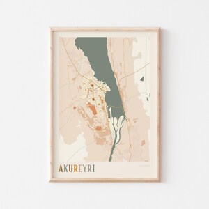 Affiche de carte d'Akureyri, impression d'Akureyri, affiche d'Akureyri, art mural d'Akureyri, Islande, cadeau de voyage, impression de bohème