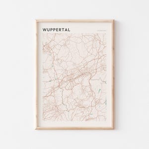 Affiche de carte de Wuppertal, impression de Wuppertal, affiche de Wuppertal, art mural Wuppertal, Allemagne, cadeau de voyage, art minimaliste