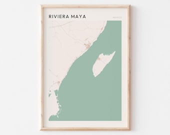 Mappa della Riviera Maya, Poster della Riviera Maya, Stampa della Riviera Maya, Poster della Riviera Maya, Decorazione murale della Riviera Maya, Messico, Regalo di viaggio, Decorazione murale in stile rustico