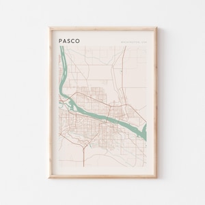 Pasco Karte Poster, Pasco Druck, Pasco Poster, Pasco Wandkunst, Washington, Reisegeschenk, minimalistischer Druck
