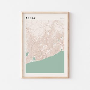 Affiche carte Accra, impression Accra, affiche Accra, art mural Accra, Ghana Afrique, cadeau de voyage, art minimaliste