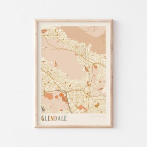 Affiche de carte de Glendale, impression de Glendale, affiche de Glendale, art mural Glendale, Californie, cadeau de voyage, art mural bohème, cadeau à maman