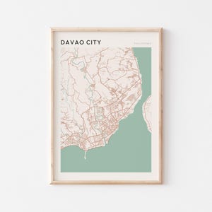 Affiche de la carte de la ville de Davao, impression de la ville de Davao, affiche de la ville de Davao, art mural de la ville de Davao, Philippines, cadeau de voyage, affiche Scandi