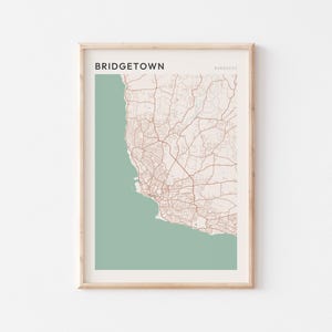 Affiche de carte de Bridgetown, impression de Bridgetown, affiche de Bridgetown, art mural Bridgetown, Barbade, cadeau de voyage, décoration murale de ferme