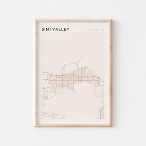 Simi Valley kaart poster, Simi Valley print, Simi Valley poster, Simi Valley kunst aan de muur, Californië, reiscadeau, boerderij muur decor