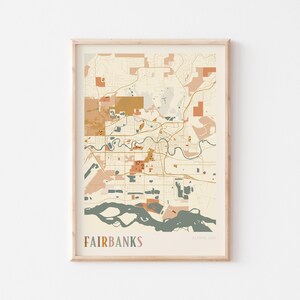 Affiche de carte Fairbanks, impression Fairbanks, affiche Fairbanks, art mural Fairbanks, Alabama, cadeau de voyage, art mural bohème, décoration de cuisine