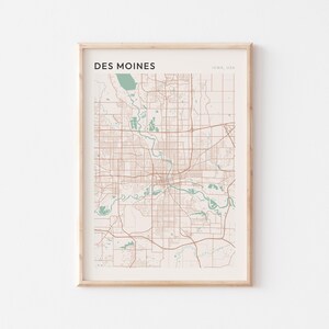 Affiche de carte de Des Moines, impression de Des Moines, affiche de Des Moines, art mural Des Moines, Iowa, cadeau de voyage, décoration de ferme