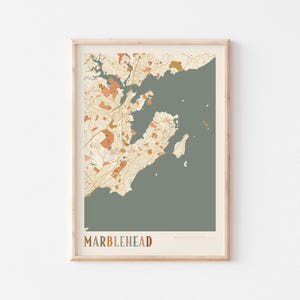Affiche de carte Marblehead, impression Marblehead, affiche Marblehead, art mural Marblehead, Massachusetts, cadeau de voyage, impression bohème