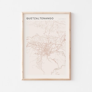 Póster con mapa de Quetzaltenango, impresión de Quetzaltenango, póster de Quetzaltenango, arte mural de Quetzaltenango, Guatemala, regalo de viaje, decoración de granja