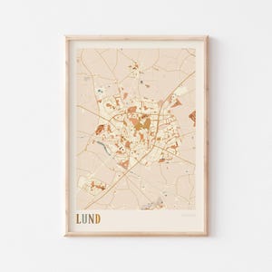 Póster del mapa de Lund, impresión de Lund, póster de Lund, arte mural de Lund, Suecia, regalo de viaje, impresión bohemia