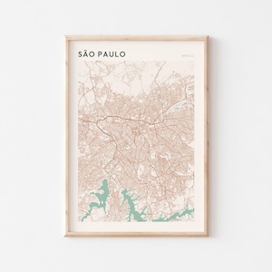 Affiche de carte de Sao Paulo, affiche de Sao Paulo, impression de Sao Paulo, art mural de Sao Paulo, plan de Sao Paulo, impression de carte de Sao Paulo, Sao Paulo Brésil