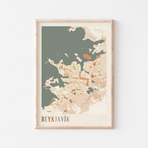 Affiche de carte de Reykjavik, impression Reykjavik, affiche Reykjavik, art mural Reykjavik, Islande, cadeau de voyage, impression bohème