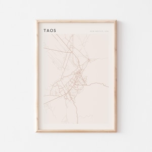 Affiche carte Taos, impression Taos, affiche Taos, art mural Taos, Nouveau-Mexique, cadeau de voyage, art mural minimaliste