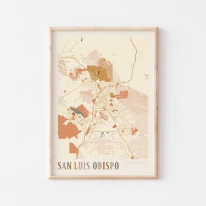 Affiche de carte de San Luis Obispo, impression de San Luis Obispo, affiche de San Luis Obispo, art mural San Luis Obispo, Californie, cadeau de voyage, art mural bohème